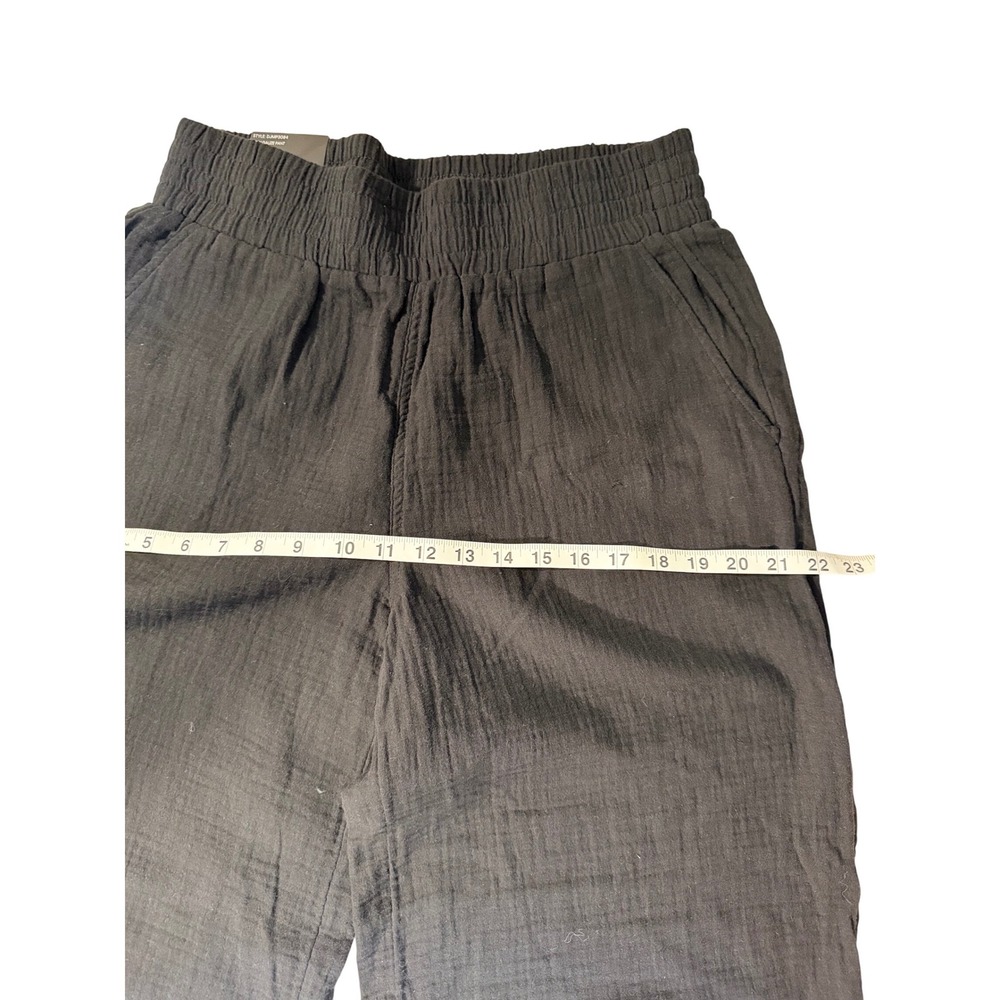 DKNY Black Gauze Wide Leg Cropped Pants Women's Size XL Elastic Waist - Picture 4 of 10